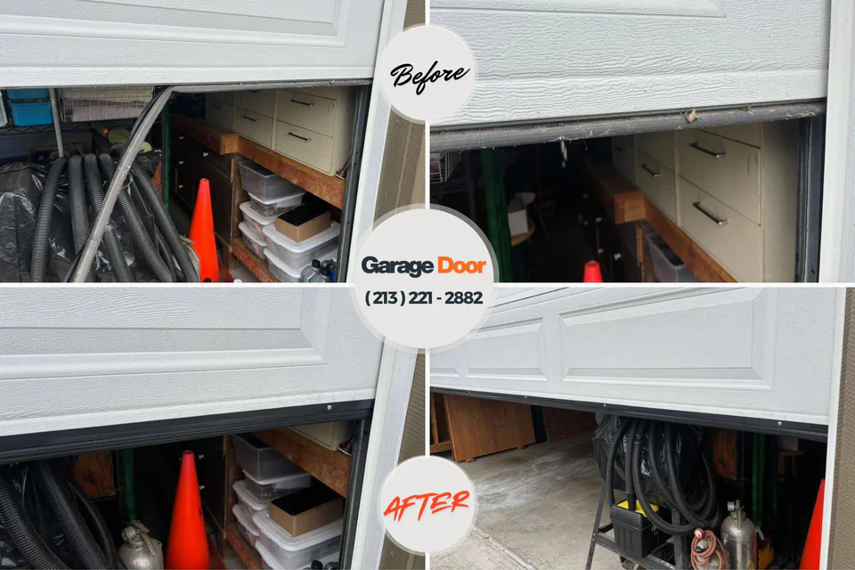 Before and after: garage door repair Bloomer, WI